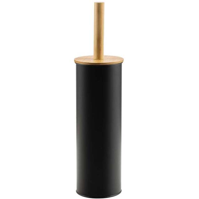 Bamboo Lid Toilet Brush Holder - Black - Size: 9 x 38 x 9cm - Wilko