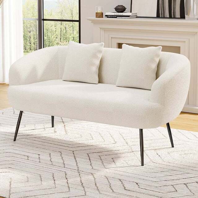 Living and Home White Teddy Fabric Loveseat with Cushions - Size: 2 Seater - Wilko - image 1