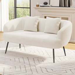 Living and Home White Teddy Fabric Loveseat with Cushions - Size: 2 Seater - Wilko