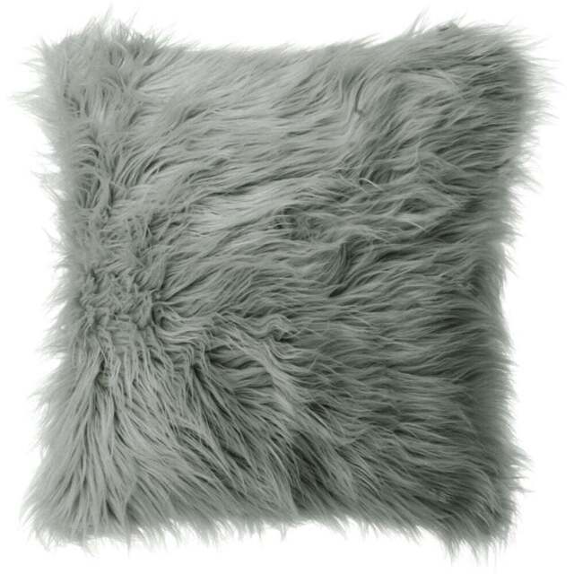 Living and Home Grey Square Fluffy Faux Fur Throw Cushion Cover 45 x 45cm - Wilko - image 1