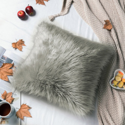 Living and Home Grey Square Fluffy Faux Fur Throw Cushion Cover 45 x 45cm - Wilko - thumbnail 5