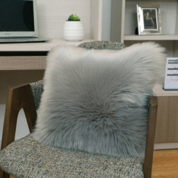 Living and Home Grey Square Fluffy Faux Fur Throw Cushion Cover 45 x 45cm - Wilko - thumbnail 4