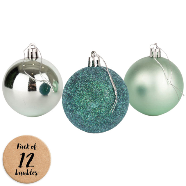 Shatchi 5cm Turquoise Shatterproof Christmas Baubles 12 Pack - Blue - Wilko - image 1