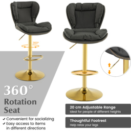 Costway Set of 2 Grey Adjustable PU Leather Bar Stool with Padded Seat - Size: 48 x 53 x 113cm - Wilko - thumbnail 6