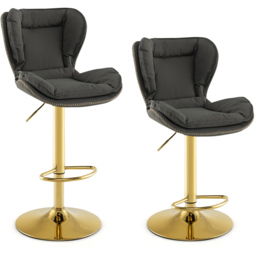 Costway Set of 2 Grey Adjustable PU Leather Bar Stool with Padded Seat - Size: 48 x 53 x 113cm - Wilko - thumbnail 3