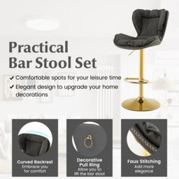 Costway Set of 2 Grey Adjustable PU Leather Bar Stool with Padded Seat - Size: 48 x 53 x 113cm - Wilko - thumbnail 5