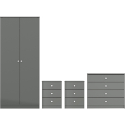 Seconique Denver 2 Door Wardrobe Grey Gloss Bedroom Furniture Set - Size: 175 x 75 x 48cm - Wilko - thumbnail 3