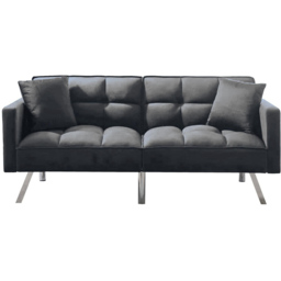 Portland 2 Seater Grey Velvet Sofa Bed with Pillows - Wilko - thumbnail 4