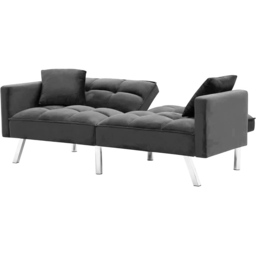 Portland 2 Seater Grey Velvet Sofa Bed with Pillows - Wilko - thumbnail 6
