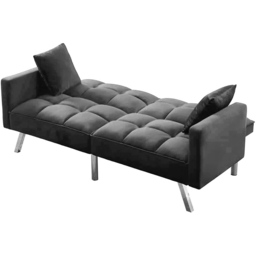 Portland 2 Seater Grey Velvet Sofa Bed with Pillows - Wilko - thumbnail 5