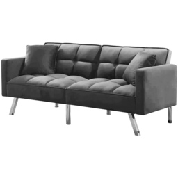 Portland 2 Seater Grey Velvet Sofa Bed with Pillows - Wilko - thumbnail 3