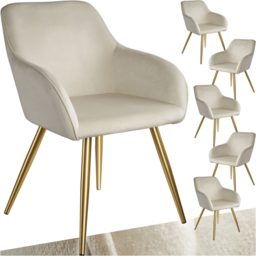 tectake Marilyn Set of 6 Cream and Gold Velvet Look Padded Accent Chairs - Size: Single - Wilko - thumbnail 3