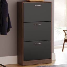 VIDA DESIGNS Walnut and Black 3 Drawer Shoe Cabinet - Size: H 118cm x W 60cm x D 24cm - Multi - Wilko