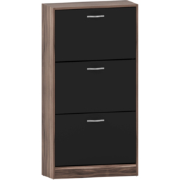 Vida Designs Walnut and Black 3 Drawer Shoe Cabinet - Size: H 118cm x W 60cm x D 24cm - Multi - Wilko - thumbnail 3