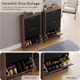 Vida Designs Walnut and Black 3 Drawer Shoe Cabinet - Size: H 118cm x W 60cm x D 24cm - Multi - Wilko - thumbnail 7