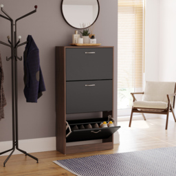Vida Designs Walnut and Black 3 Drawer Shoe Cabinet - Size: H 118cm x W 60cm x D 24cm - Multi - Wilko - thumbnail 5