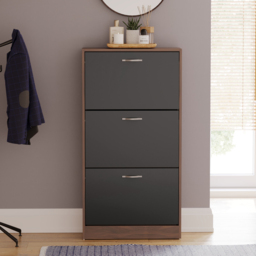 Vida Designs Walnut and Black 3 Drawer Shoe Cabinet - Size: H 118cm x W 60cm x D 24cm - Multi - Wilko - thumbnail 4