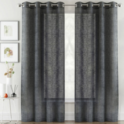 Tyrone Textiles Crete Charcoal Linen Look Eyelet Voile Panel Curtains 140 x 183cm - Size: W 140 x D 183cm - Wilko
