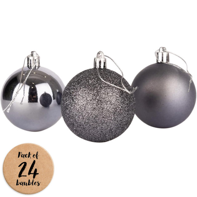 Shatchi 5cm Dark Grey Shatterproof Christmas Bauble 24 Pack - Wilko - image 1