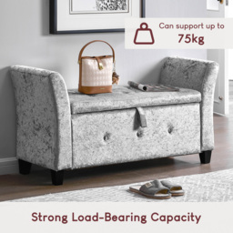 Lassic Home Vida Seville Crushed Velvet Silver Storage Ottoman - Size: 45cm x 120 x 60cm - Vida Designs - Wilko - thumbnail 6