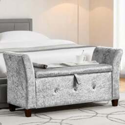 Lassic VIDA DESIGNS Seville Crushed Velvet Silver Storage Ottoman - Size: 45cm x 120 x 60cm - Wilko