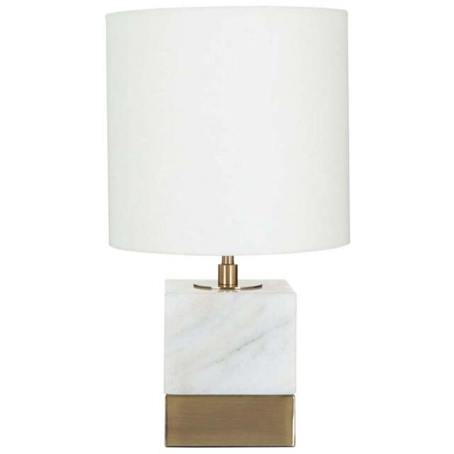 Premier Housewares White Linen Shade Marble Accent Lamp - Size: 24 x 24 x 44cm - Wilko - image 1