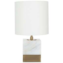 Premier Housewares White Linen Shade Marble Accent Lamp - Size: 24 x 24 x 44cm - Wilko