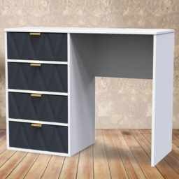 Crowndale Diamond Ready Assembled 4 Drawer Vanity Desk Matt Indigo and White - Size: 40 x 97 x 76cm - Wilko