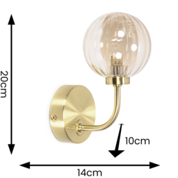 ValueLights Chessy 2 Pack Ribbed Globe Shade Gold Stem LED Wall Light - Size: 20 x 14 x 10cm - Wilko - thumbnail 7