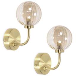ValueLights Chessy 2 Pack Ribbed Globe Shade Gold Stem LED Wall Light - Size: 20 x 14 x 10cm - Wilko