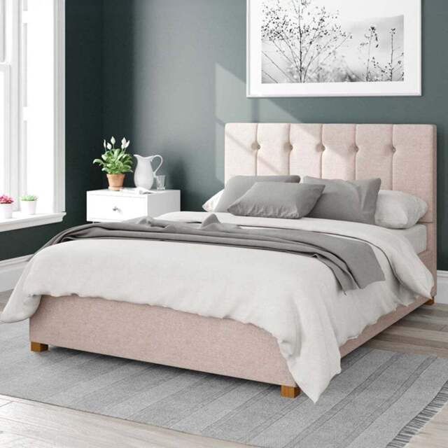 Aspire Hepburn King Size Natural Saxon Twill Ottoman Bed - Cream - Aspire Beds - Wilko - image 1