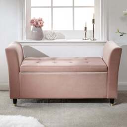 GFW Genoa Blush Pink Upholstered Window Seat With Storage - Size: 41 x 107 x 58cm - Wilko