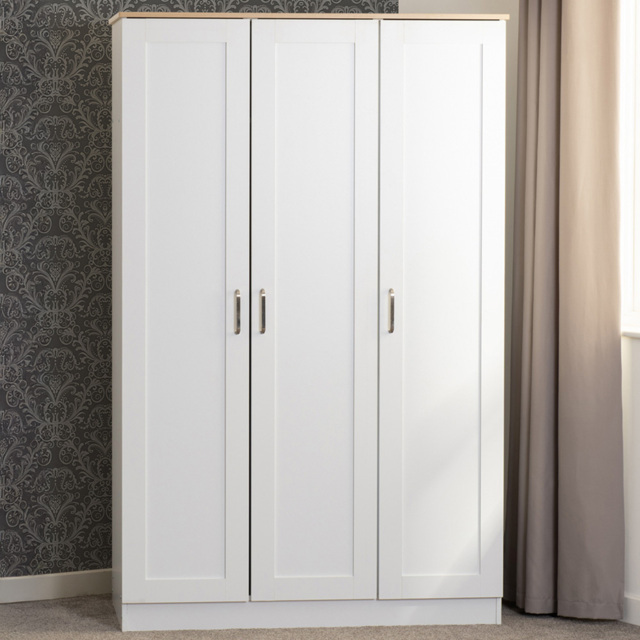 Seconique Portland 3 Door White and Oak Effect Wardrobe - Wilko - image 1