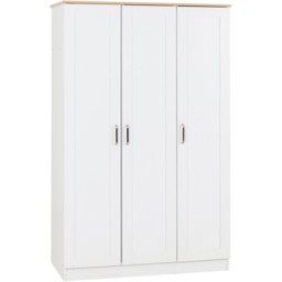 Seconique Portland 3 Door White and Oak Effect Wardrobe - Wilko - thumbnail 3