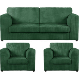 Luxor 5 Seater Green Jumbo Cord Full Back Sofa Suite - Wilko - thumbnail 3