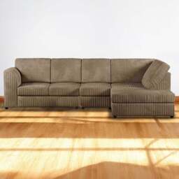 Luxor 4 Seater Coffee Jumbo Cord Right Hand Facing Full Back L Shaped Corner Sofa Set - Cream - Wilko