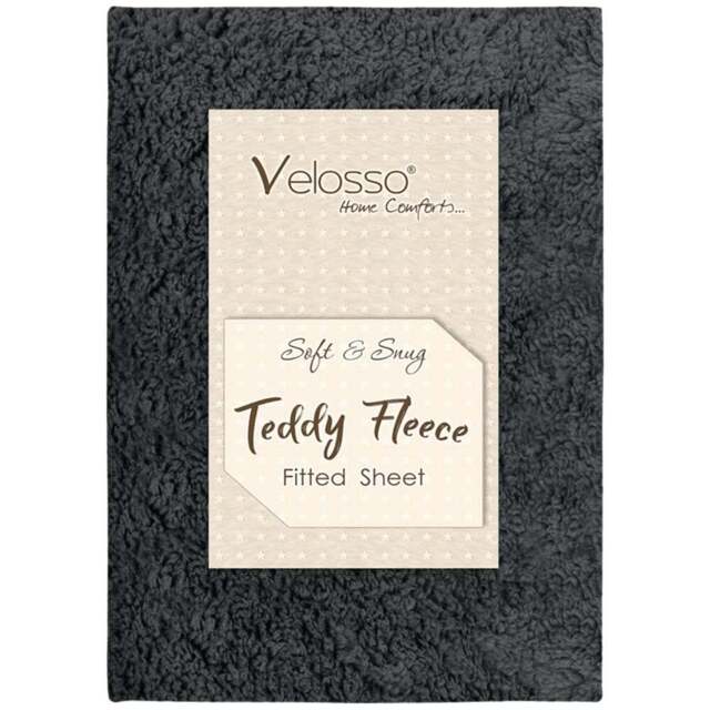 Velosso Double Charcoal Teddy Fleece Fitted Sheet - Grey - Wilko - image 1