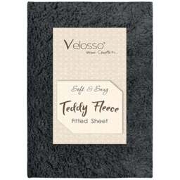Velosso Double Charcoal Teddy Fleece Fitted Sheet - Grey - Wilko - thumbnail 1