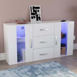VIDA DESIGNS Astro 2 Door 3 Drawer White Sideboard with LED - Size: 32 x 135 x 70cm - Wilko