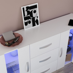 Vida Designs Astro 2 Door 3 Drawer White Sideboard with LED - Size: 32 x 135 x 70cm - Wilko - thumbnail 4