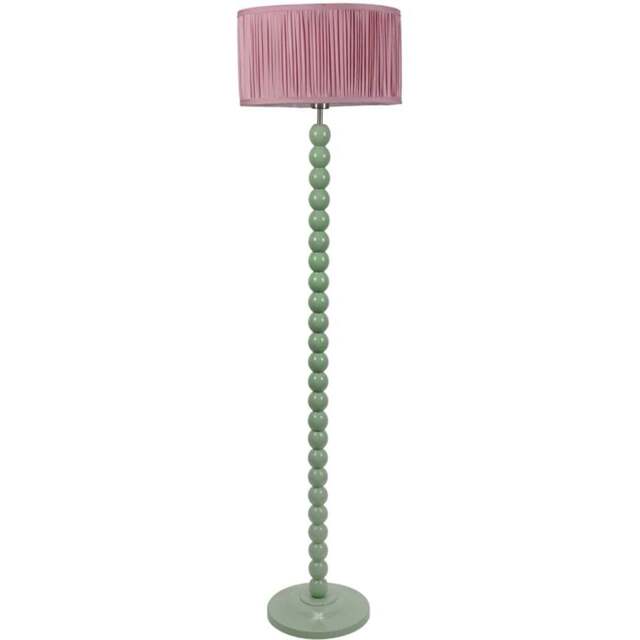 ValueLights Bobbins Ruched Pleated Blush Pink Drum Shade Sage Green LED Floor Lamp - Wilko - image 1