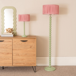 ValueLights Bobbins Ruched Pleated Blush Pink Drum Shade Sage Green LED Floor Lamp - Wilko - thumbnail 6