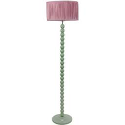 ValueLights Bobbins Ruched Pleated Blush Pink Drum Shade Sage Green LED Floor Lamp - Wilko