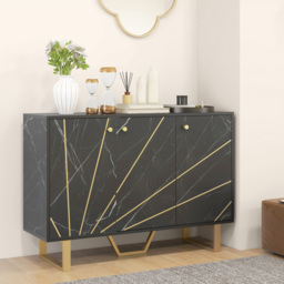 Portland 3 Door Black and Gold Tone Marble Texture Sideboard - Size: 18.5 x 43 x 122cm - Wilko - thumbnail 5