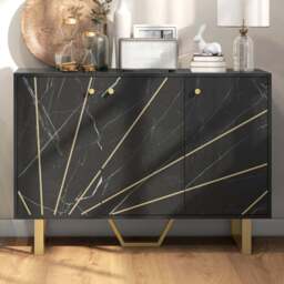 Portland 3 Door Black and Gold Tone Marble Texture Sideboard - Size: 18.5 x 43 x 122cm - Wilko - thumbnail 1