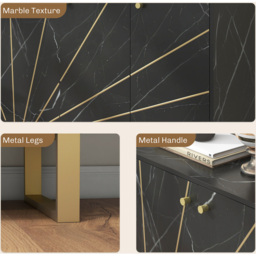 Portland 3 Door Black and Gold Tone Marble Texture Sideboard - Size: 18.5 x 43 x 122cm - Wilko - thumbnail 7