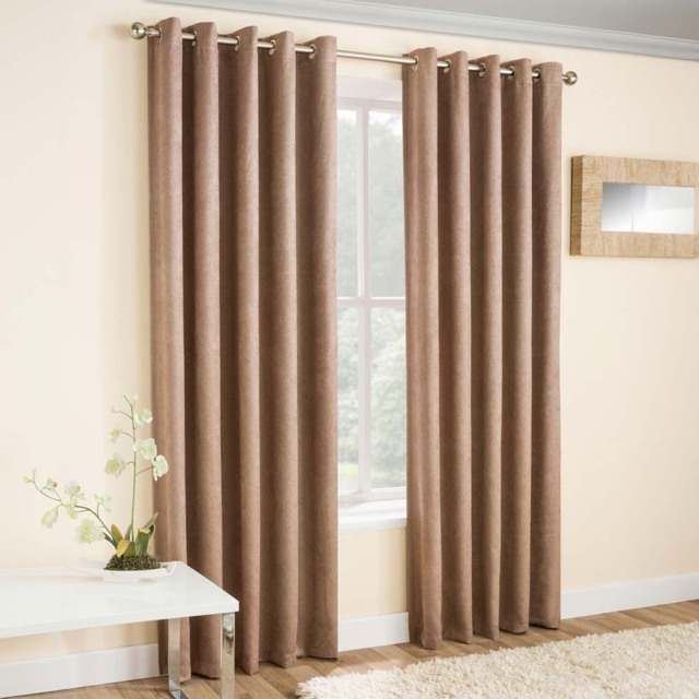 Enhanced Living Vogue Latte Thermal Blackout Eyelet Readymade Curtains 117 x 137cm - Brown - Wilko - image 1