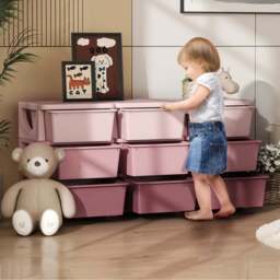 HOMCOM 9 Drawer Pink Kids Chest of Drawers - Size: 9 Drawers - Wilko - thumbnail 1