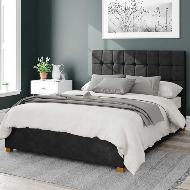Aspire Sinatra Small Double Charcoal Kimiyo Linen Ottoman Bed - Grey - Aspire Beds - Wilko - image 1