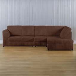 Luxor 4 Seater Chocolate Jumbo Cord Right Hand Facing Full Back L Shaped Corner Sofa Set - Brown - Wilko - thumbnail 1